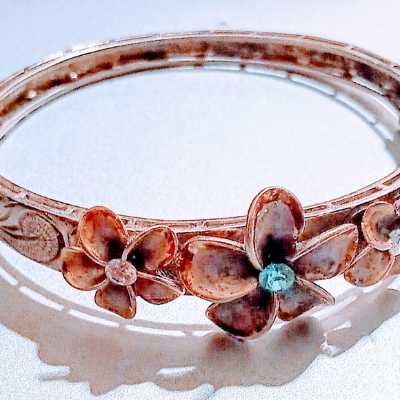 Vintage Flower Design Pattern Sterling Silver 9.25 Bangle Size 7 inch Bracelet. - Picture 6 of 11